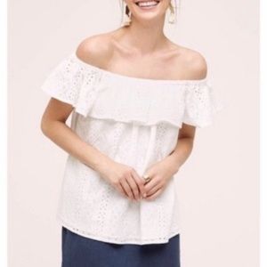 NWOT Anthropologie Eri & Ali Off the Shoulder White Eyelet Top Medium